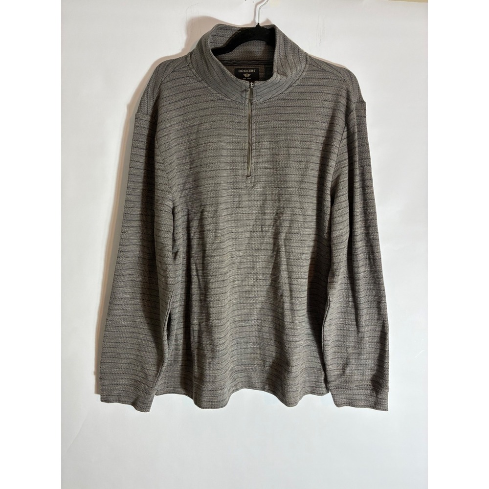 Dockers Mens Grey Textured Herringbone Quarter Zip Pullover Sweater Large
